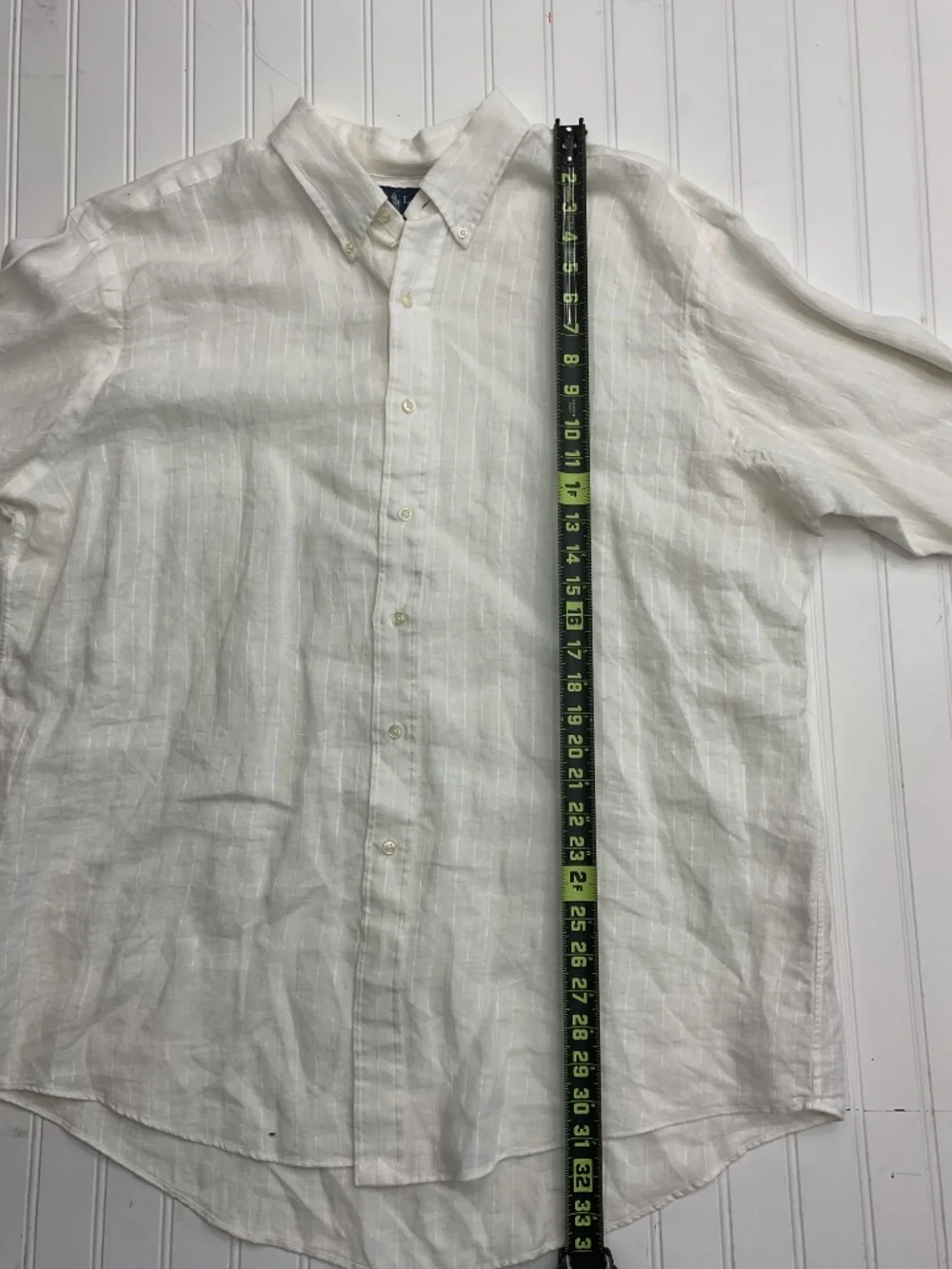 Polo Ralph Lauren Men XXL White Textured Stripe 100% Linen Button Down Shirt